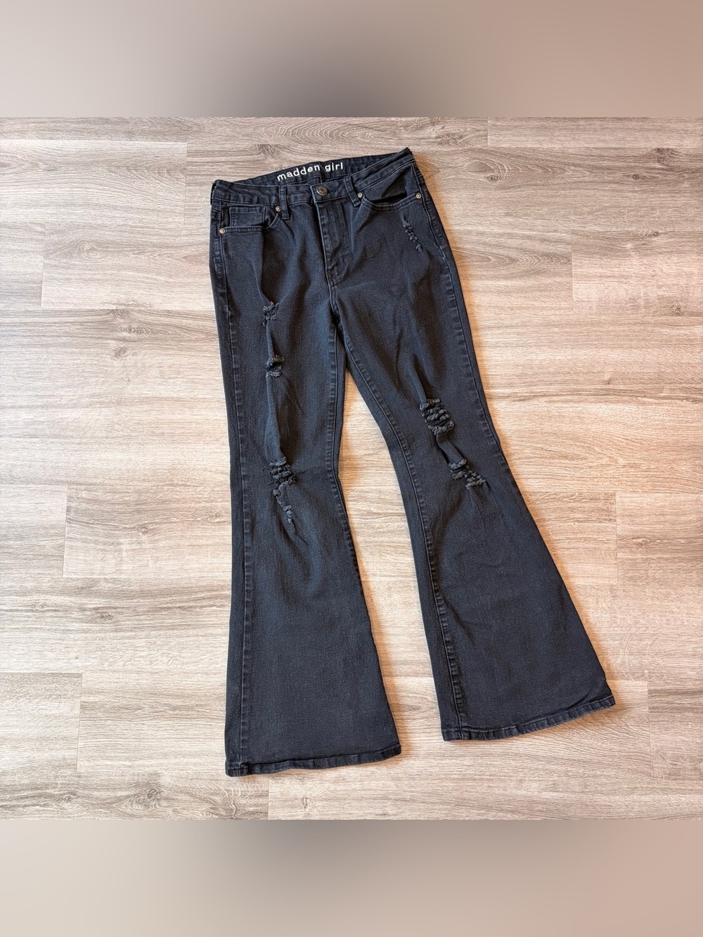 Madden Girl wide leg distressed black denim jeans